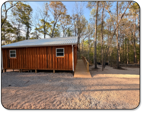A view from the deck of the cabin at M & M Outdoors Campground.